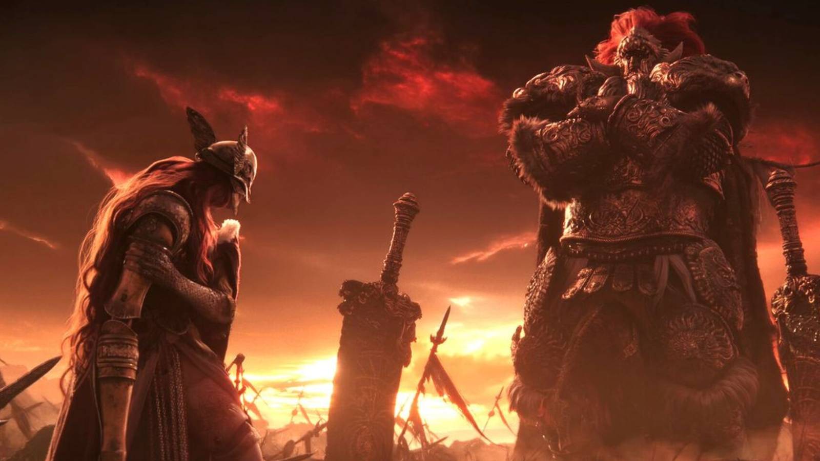 Elden Ring's Radahn standing in front of Malenia in Shadow of the Erdtree