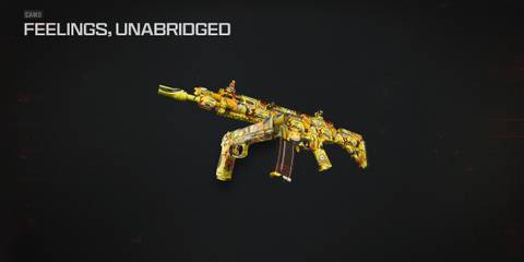 Screenshot showcasing the Feelings, Unabridged Camo for the Emotional Overdrive Event in Modern Warfare 3 and Warzone 