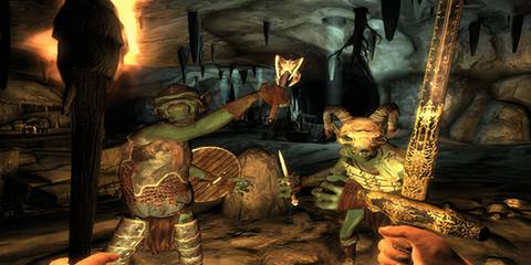 The main protagonist fighting Goblins in The Elder Scrolls 4 Oblivion