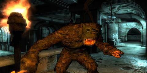 the player fighting a troll in a cave