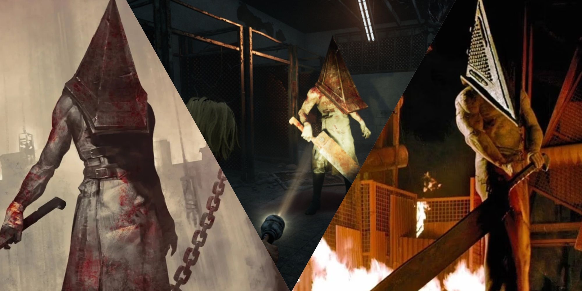 A collage showing various Pyramid Heads from Silent Hill