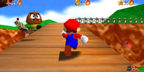 Exploring a level in Super Mario 64