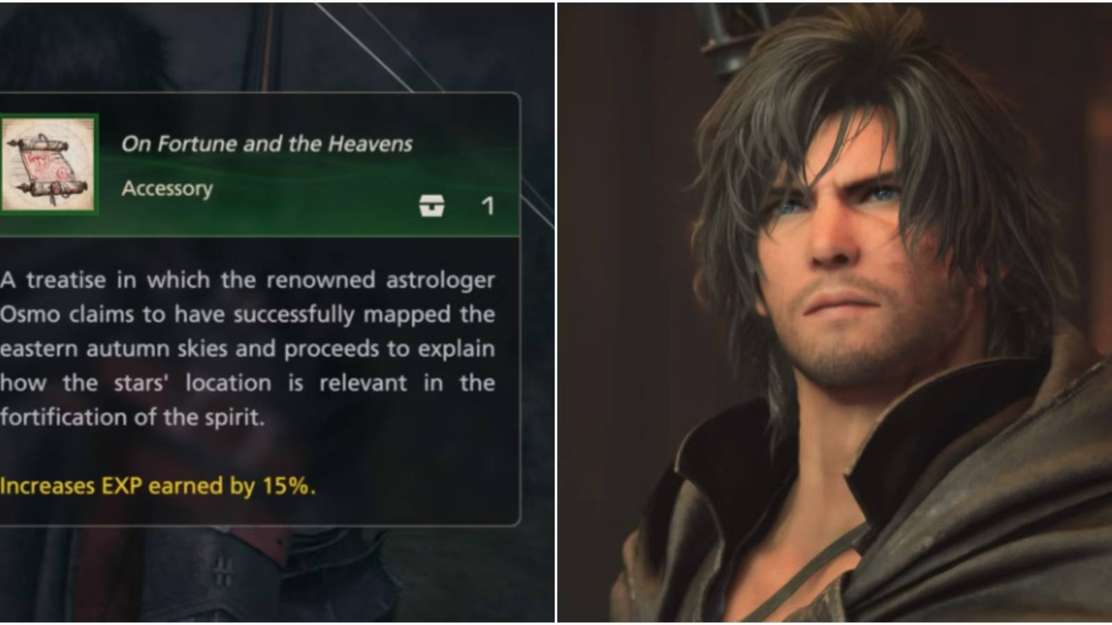 A plit image of On Fortune and the Heavens and Clive in Final Fantasy 16