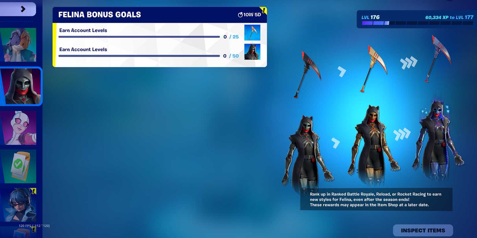 Screenshot showcasing the Felina Bonus Goals in Fortnite 