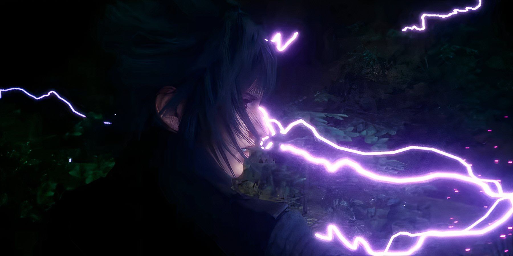 noctis standing in front of lightning in a dungeon