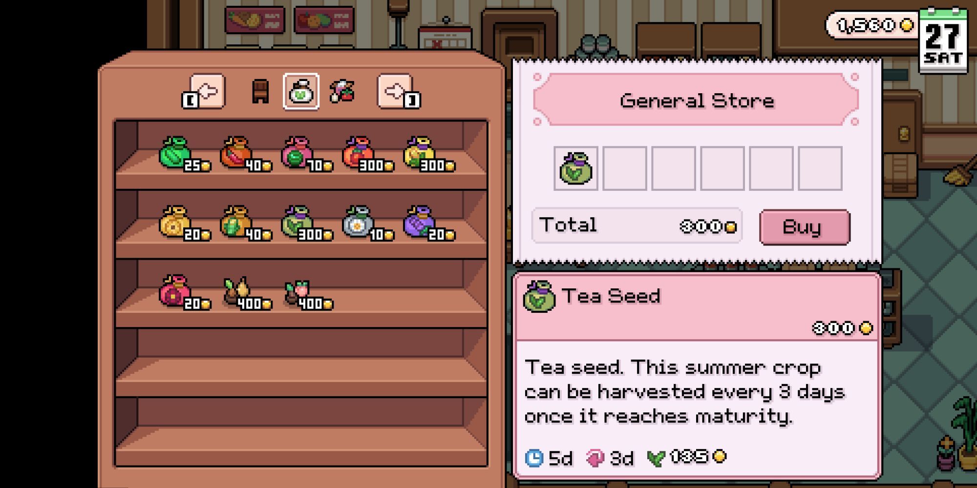 fields of mistria buying tea seeds from the upgraded general store