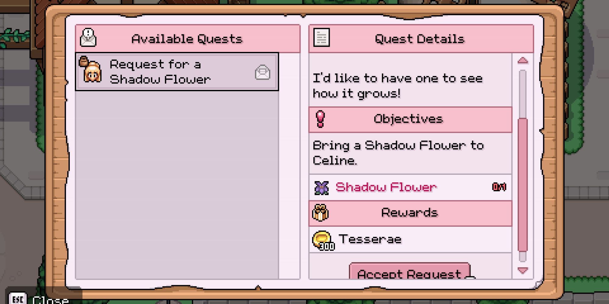 fields of mistria celine's request for shadow flower quest 