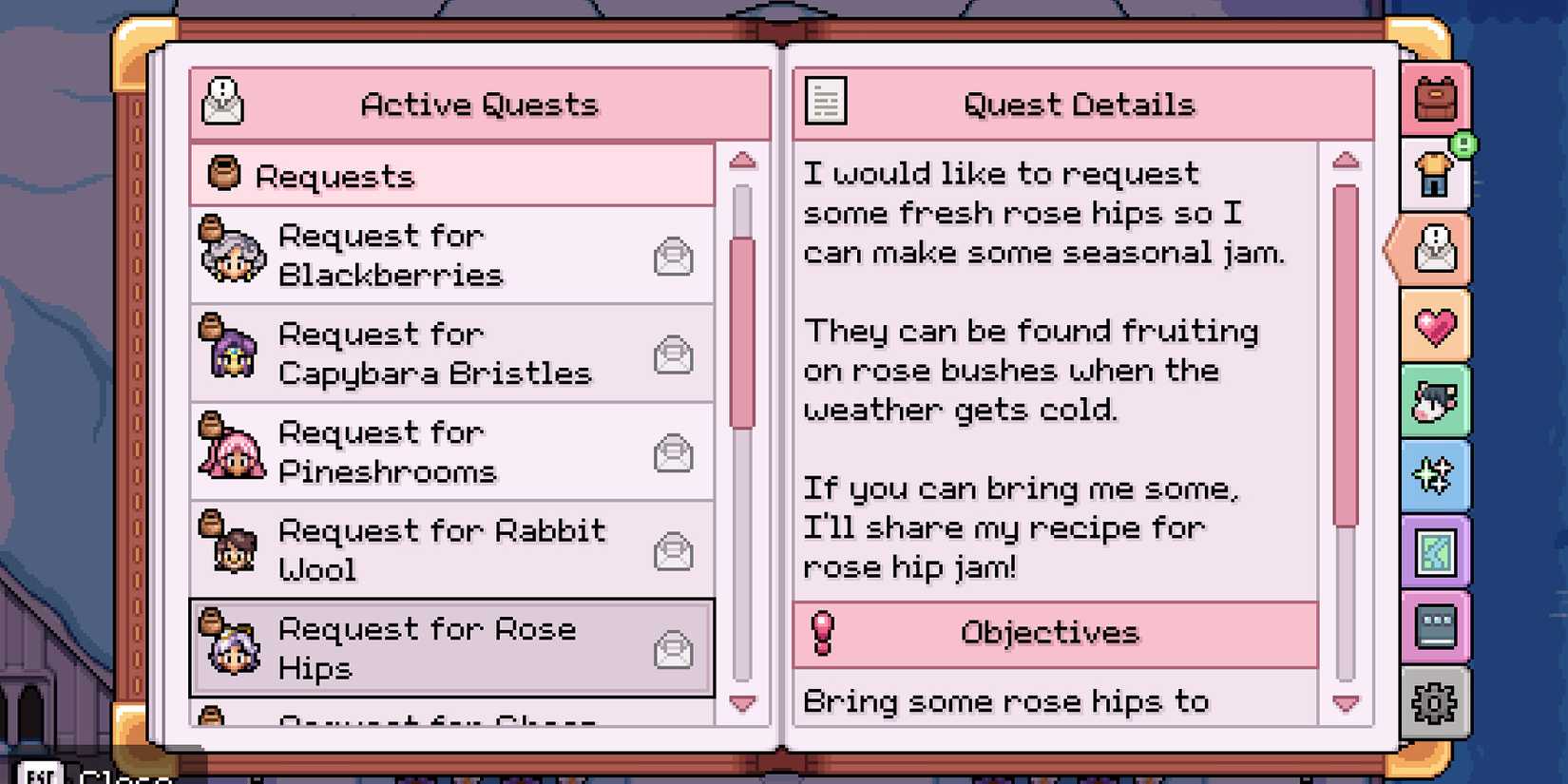 fields of mistria request for rose hips