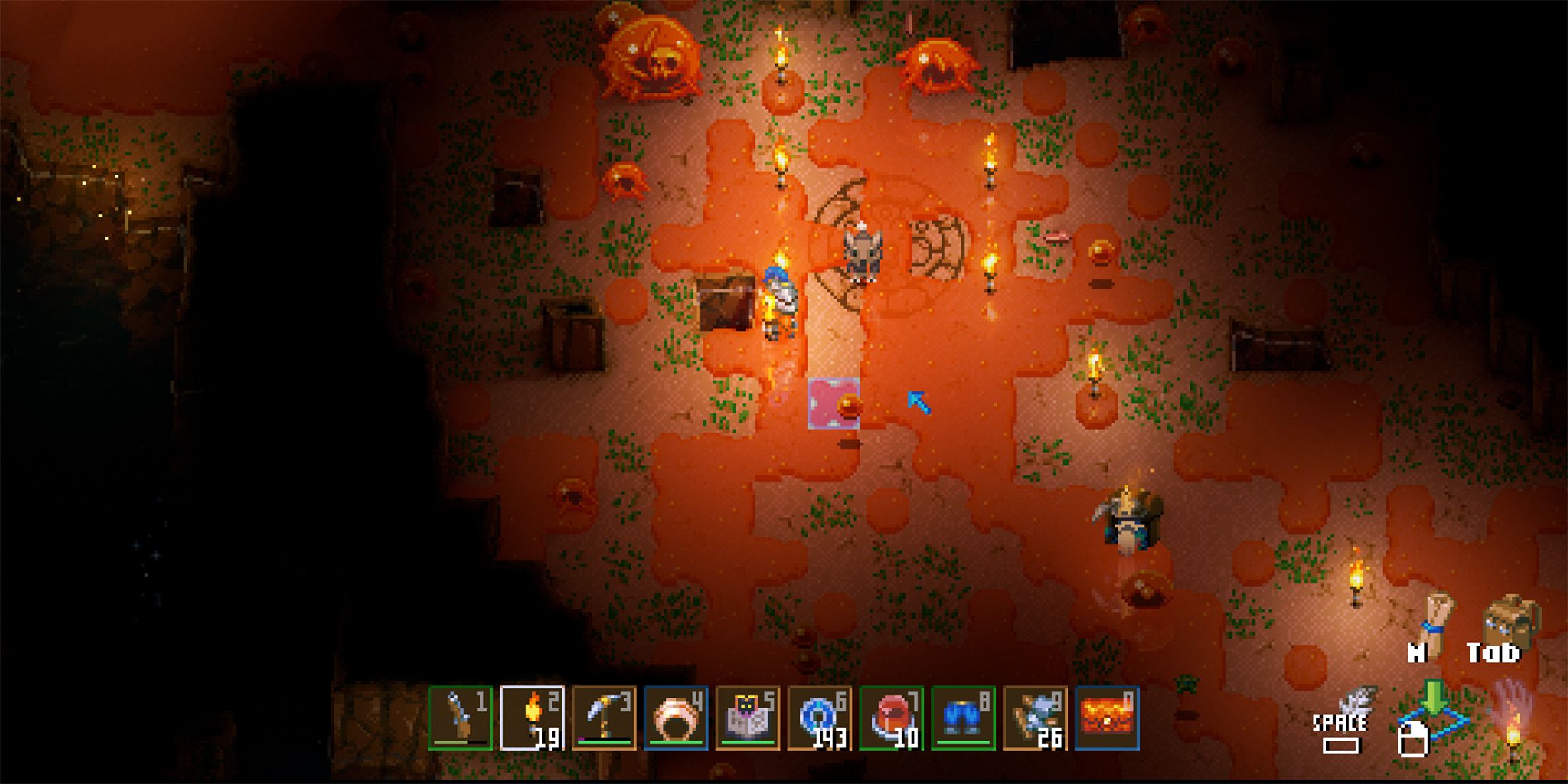 the player standing in a boss arena in core keeper