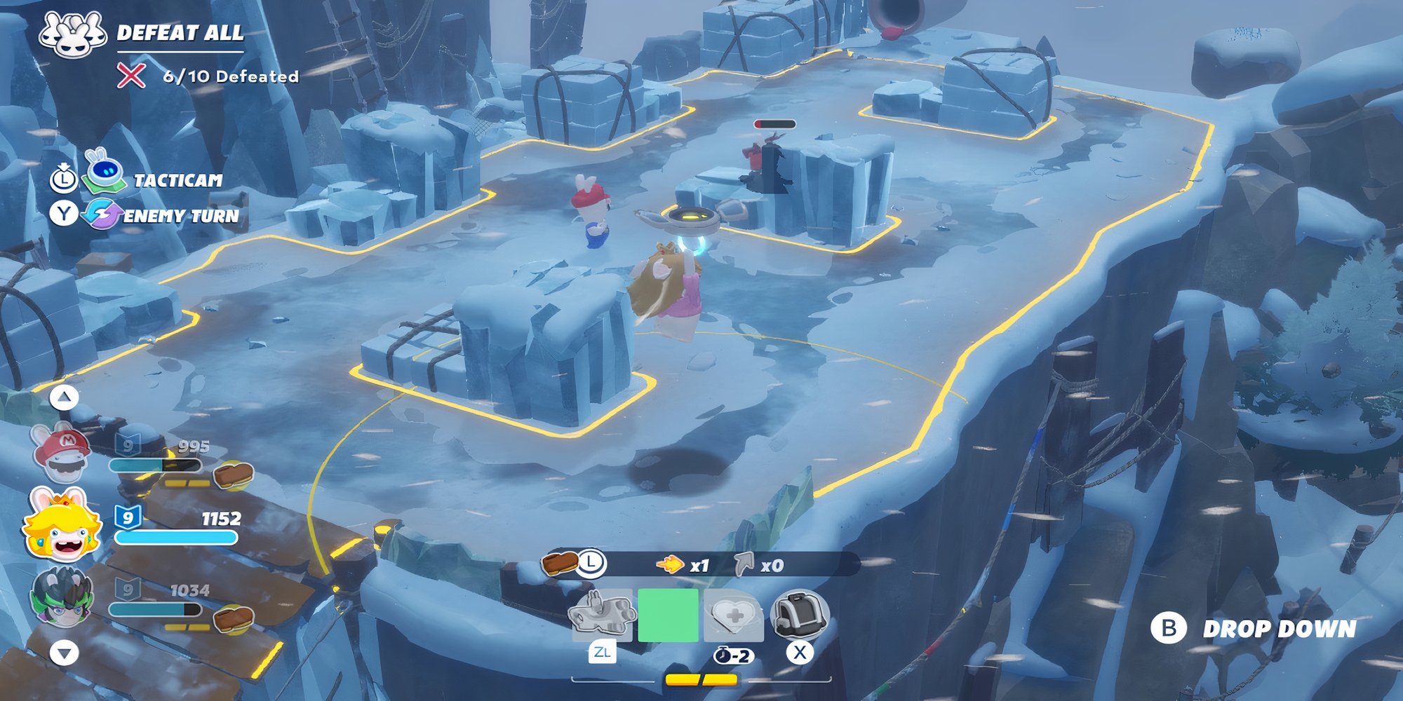 Fighting a battle in Mario + Rabbids Sparks of Hope