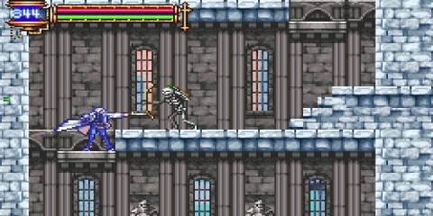 Fighting a skeleton archer in Castlevania Aria of Sorrow