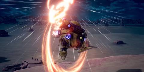 Fighting enemies in a mech in Sand Land