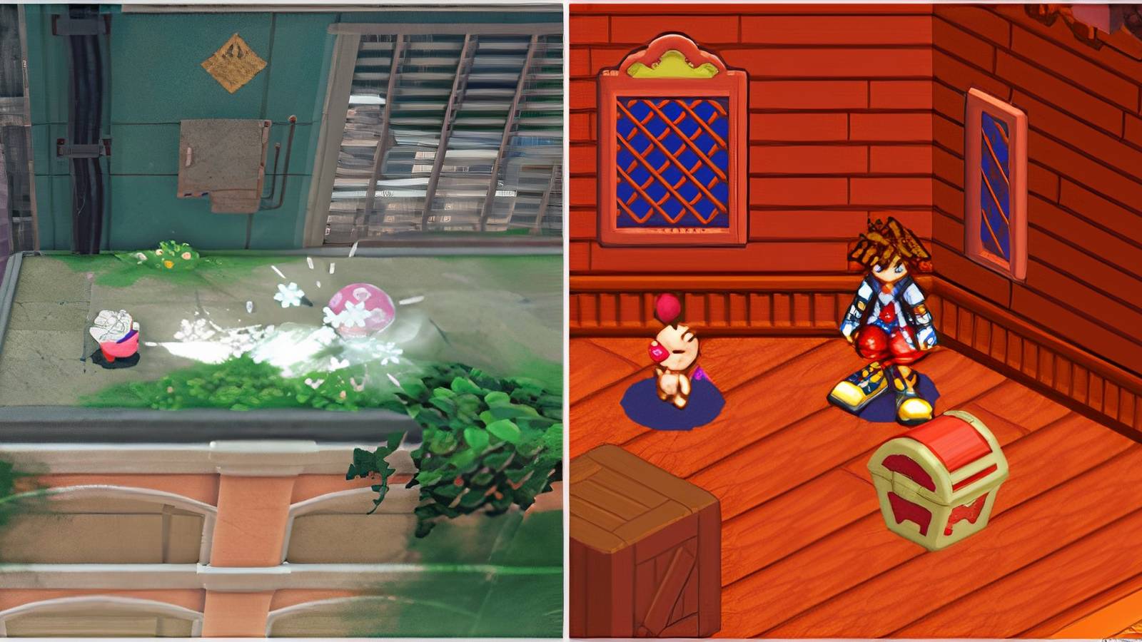 Fighting enemies in Kirby and the Forgotten Land and exploring a pirate ship in Kingdom Hearts Chain Of Memories