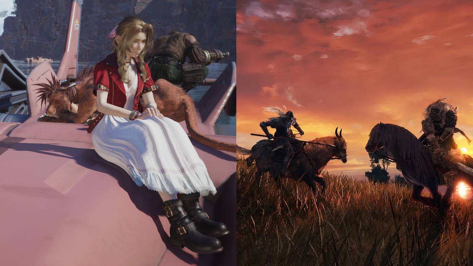 Final Fantasy 7 Rebirth on the left,  Elden Ring Split on the right