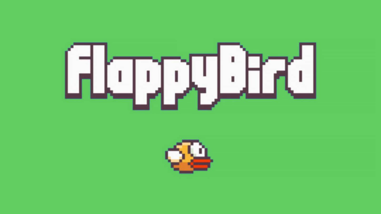 Flappy Bird on greeen background below game logo