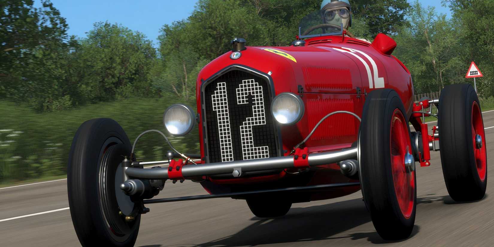 Forza Horizon 4 Alfa Romero P3 driving down road up close