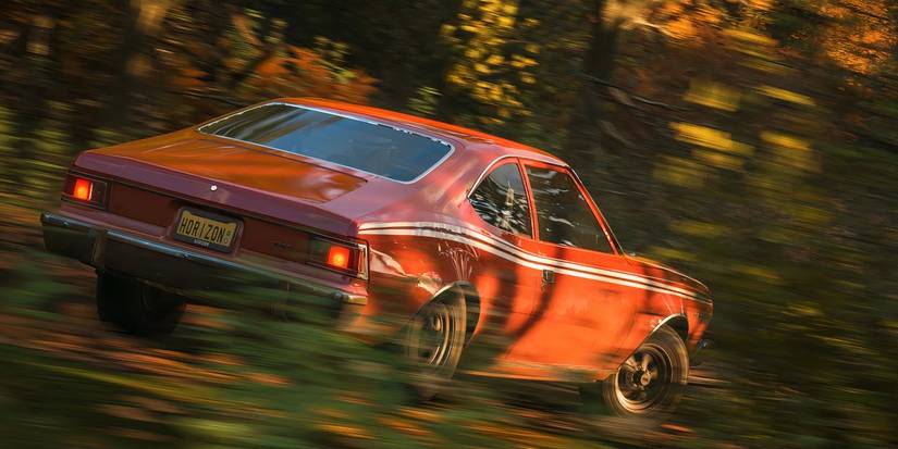 Forza Horizon 4 AMC Hornet X Hatchback speeding through woods