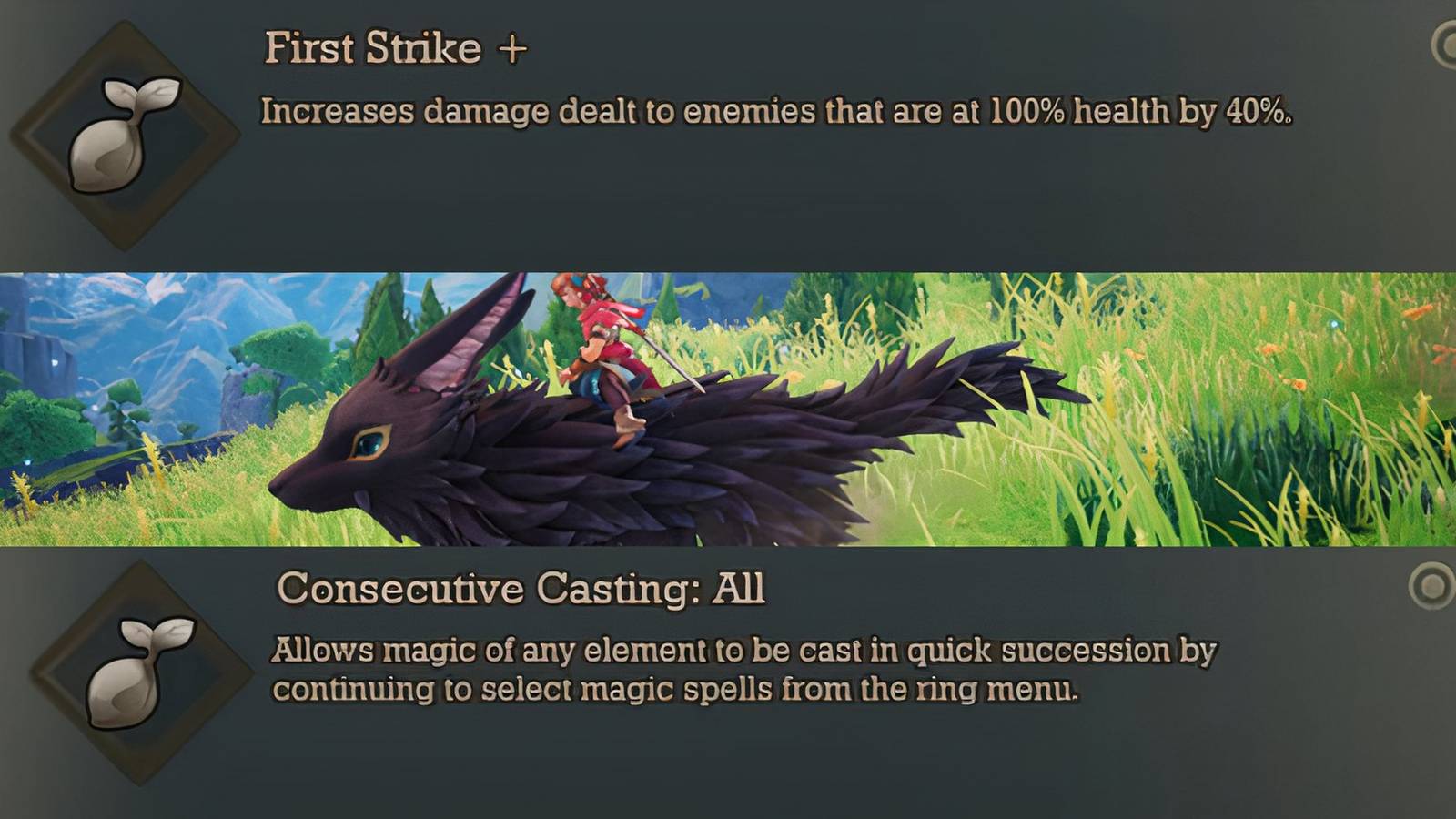 Ability seed descriptions and Val riding Pikul in Visions of Mana