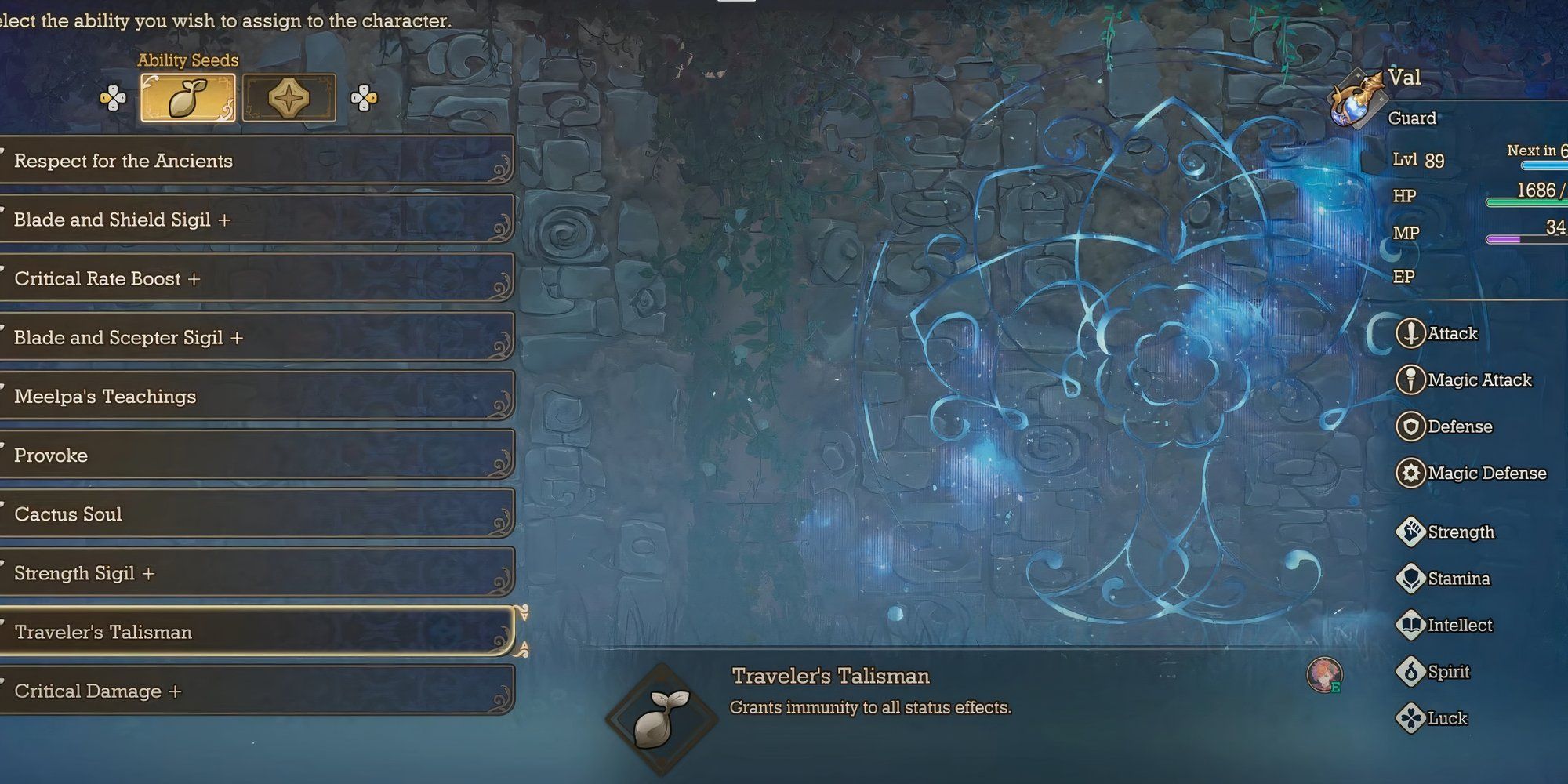 Traveler's Talisman ability seed in Vision of Mana