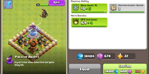 A display of Frozen Arrow's stats in the Clash of Clans menu