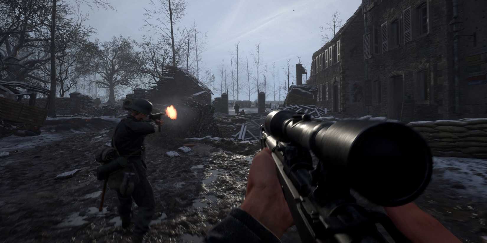 Holding a sniper rifle in in Hell Let Loose