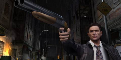 Max Payne 2 - Max Payne pointing a sawed-off shotgun