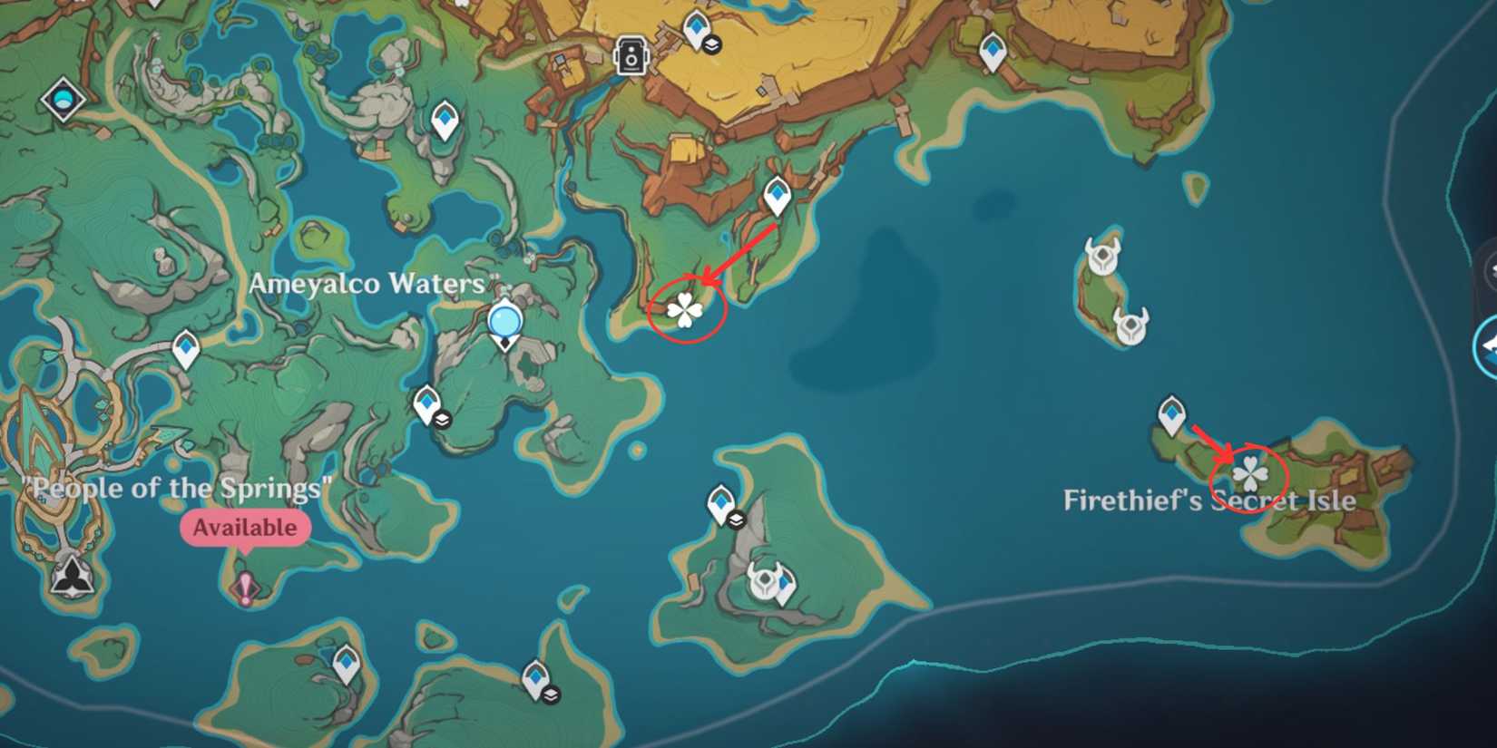 genshin impact-ameyalco waters & firethief's secret isle