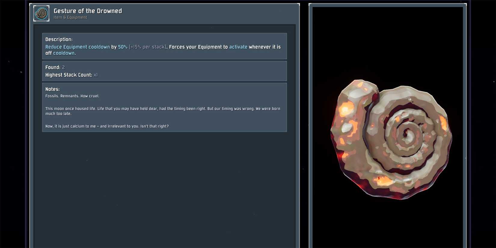 Gesture of the Drowned, logbook entries for blue lunar items in risk of rain 2