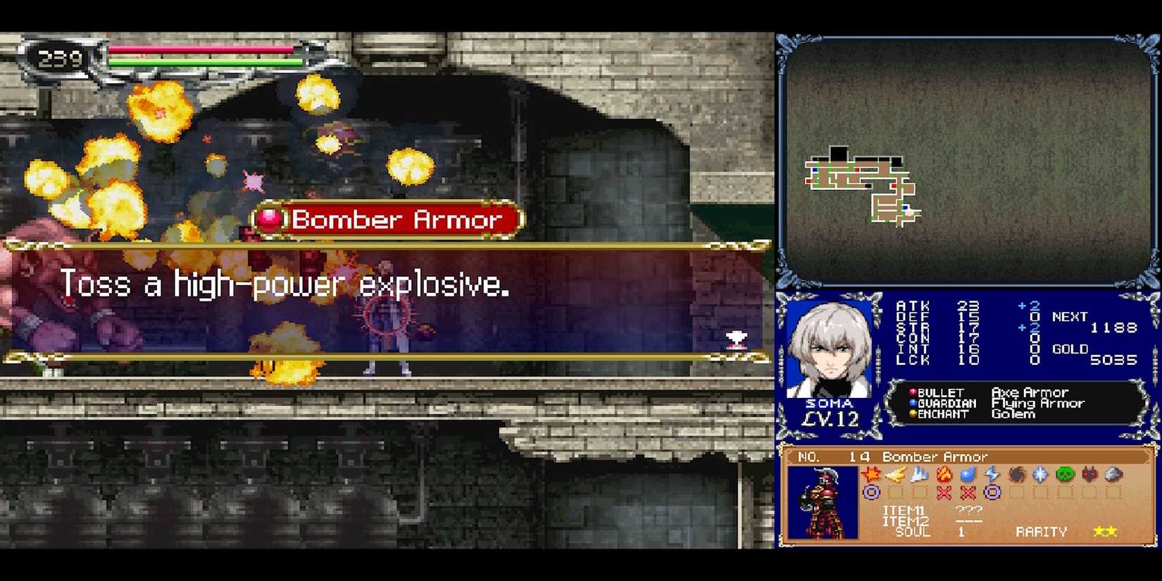 Getting the Bomber Armor ability in Castlevania Dawn of Sorrow
