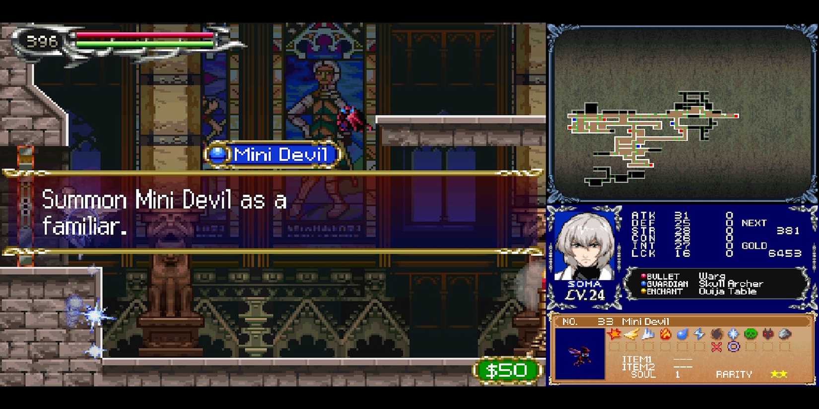 Getting the Mini Devil ability in Castlevania Dawn of Sorrow