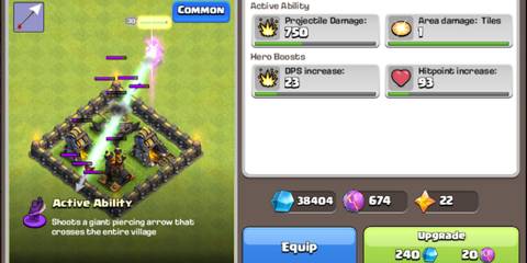 A display of Giant Arrow's stats in the Clash of Clans menu