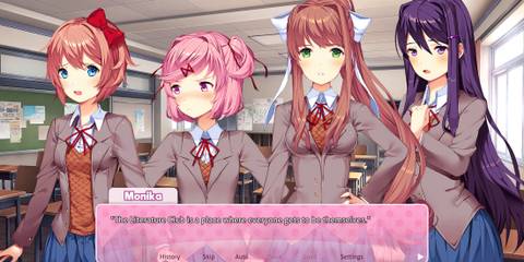 Girls together in Doki Doki Literature Club Plus