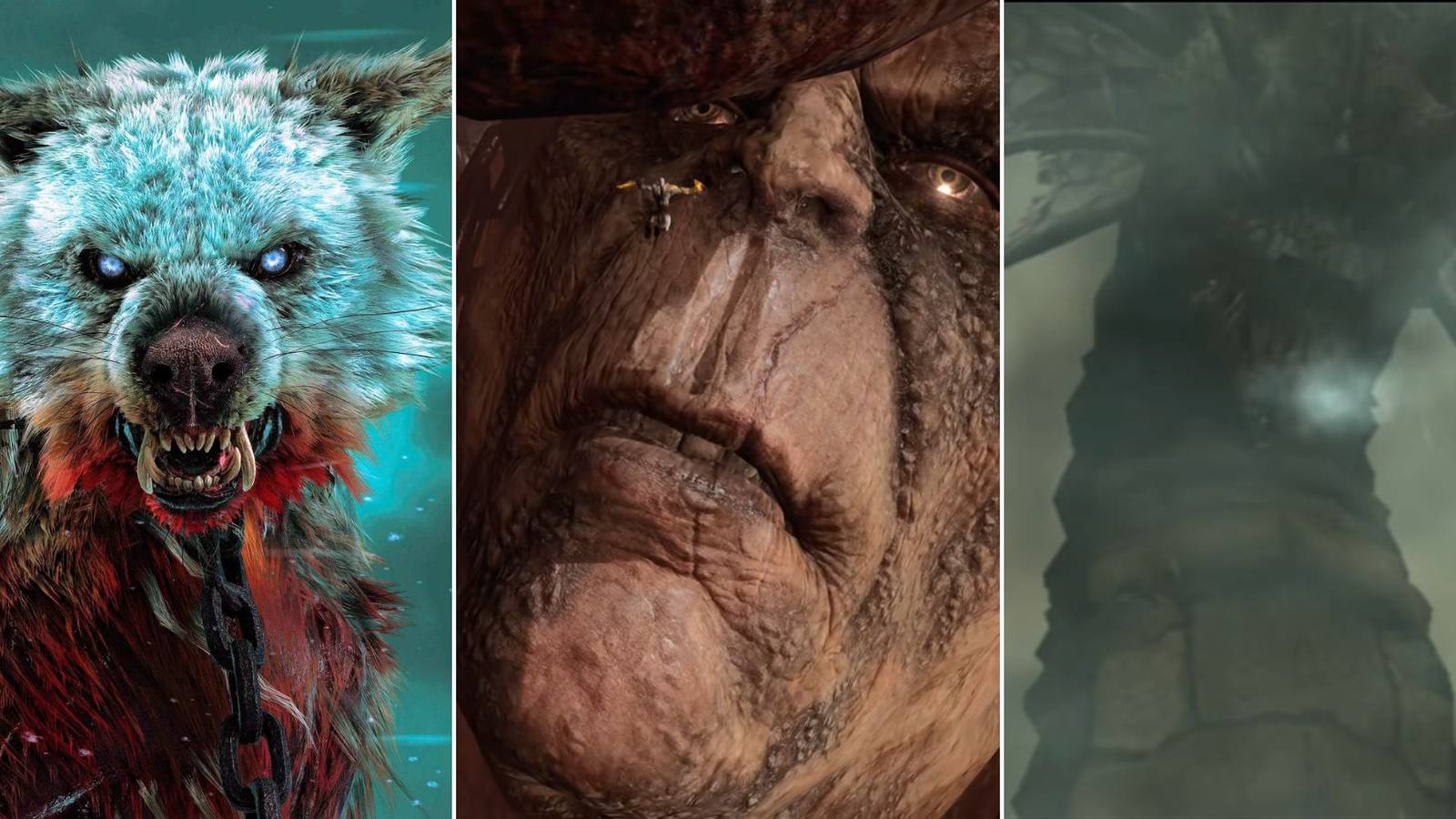 A collage of some of the largest bosses in the God of War series: Garm from Ragnarok, Cronos from GOW3 and the Hydra King from GOW1.