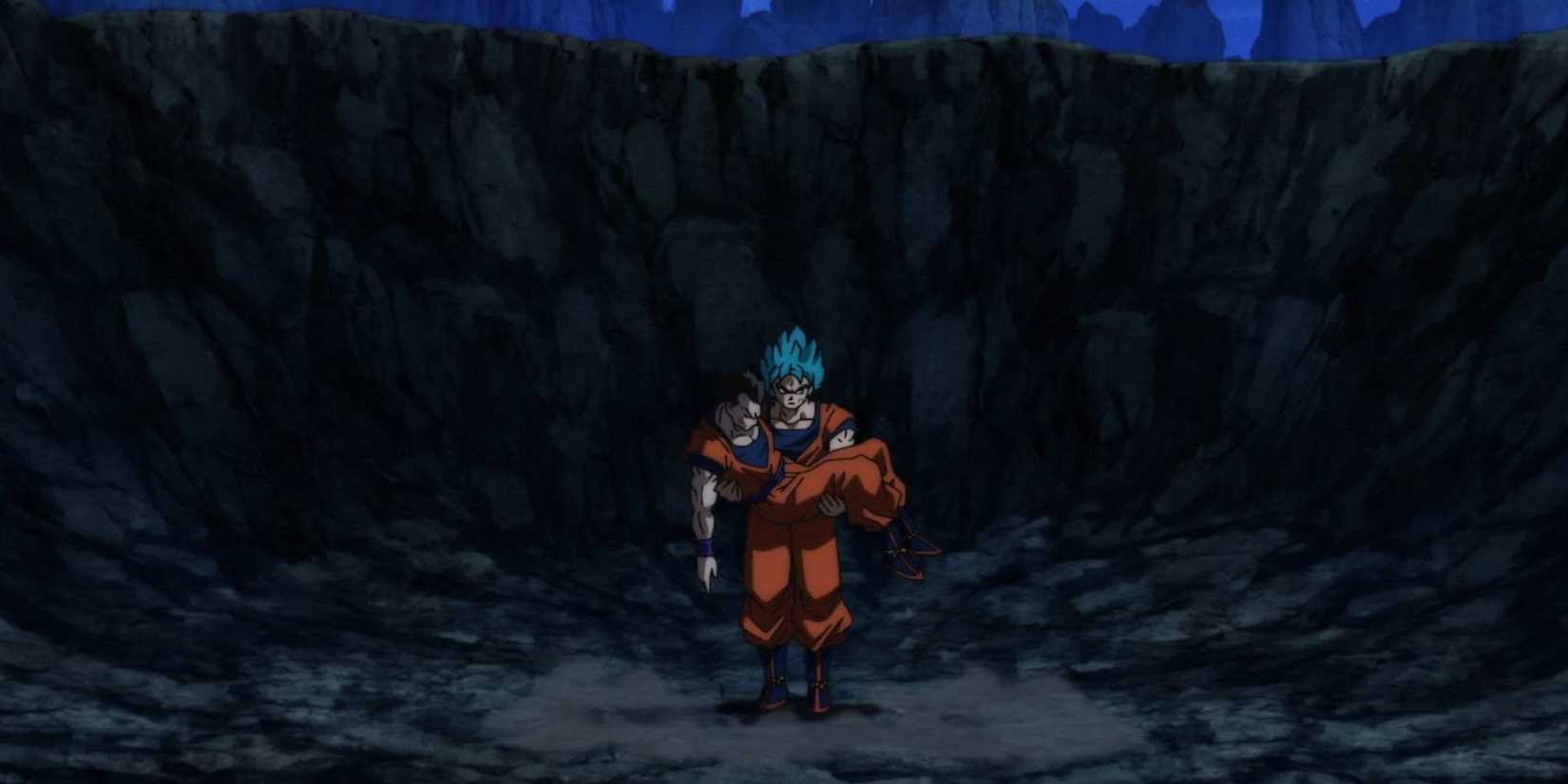 Goku holding Gohan after he is defeated