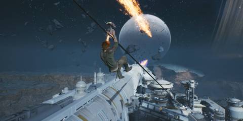 Grinding on a rail in Star Wars Jedi Survivor