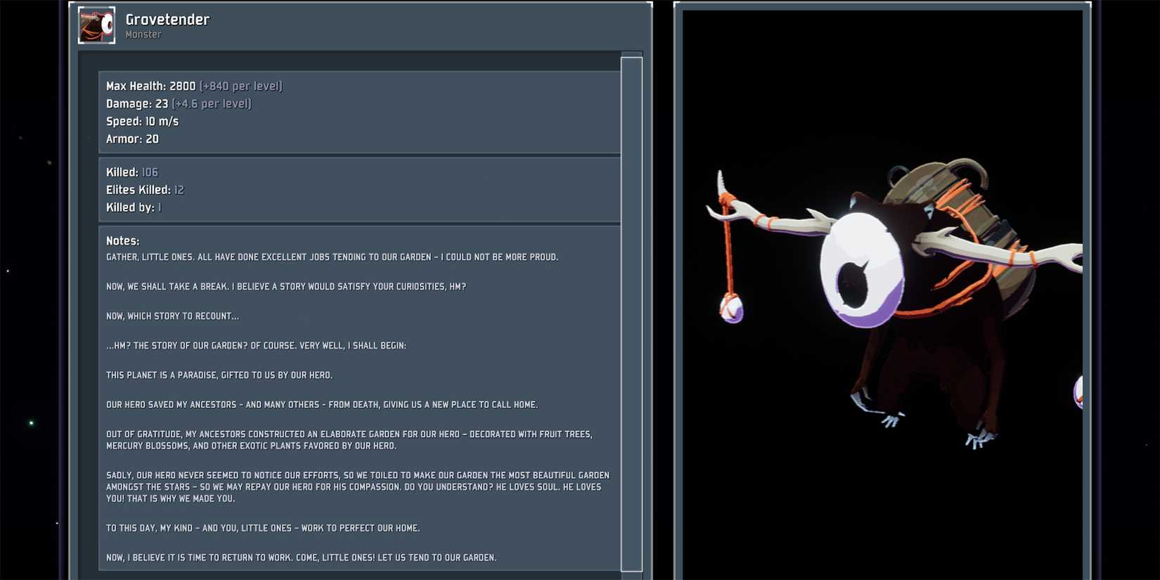 Grovetender Boss Logbook Entry in Risk of Rain 2
