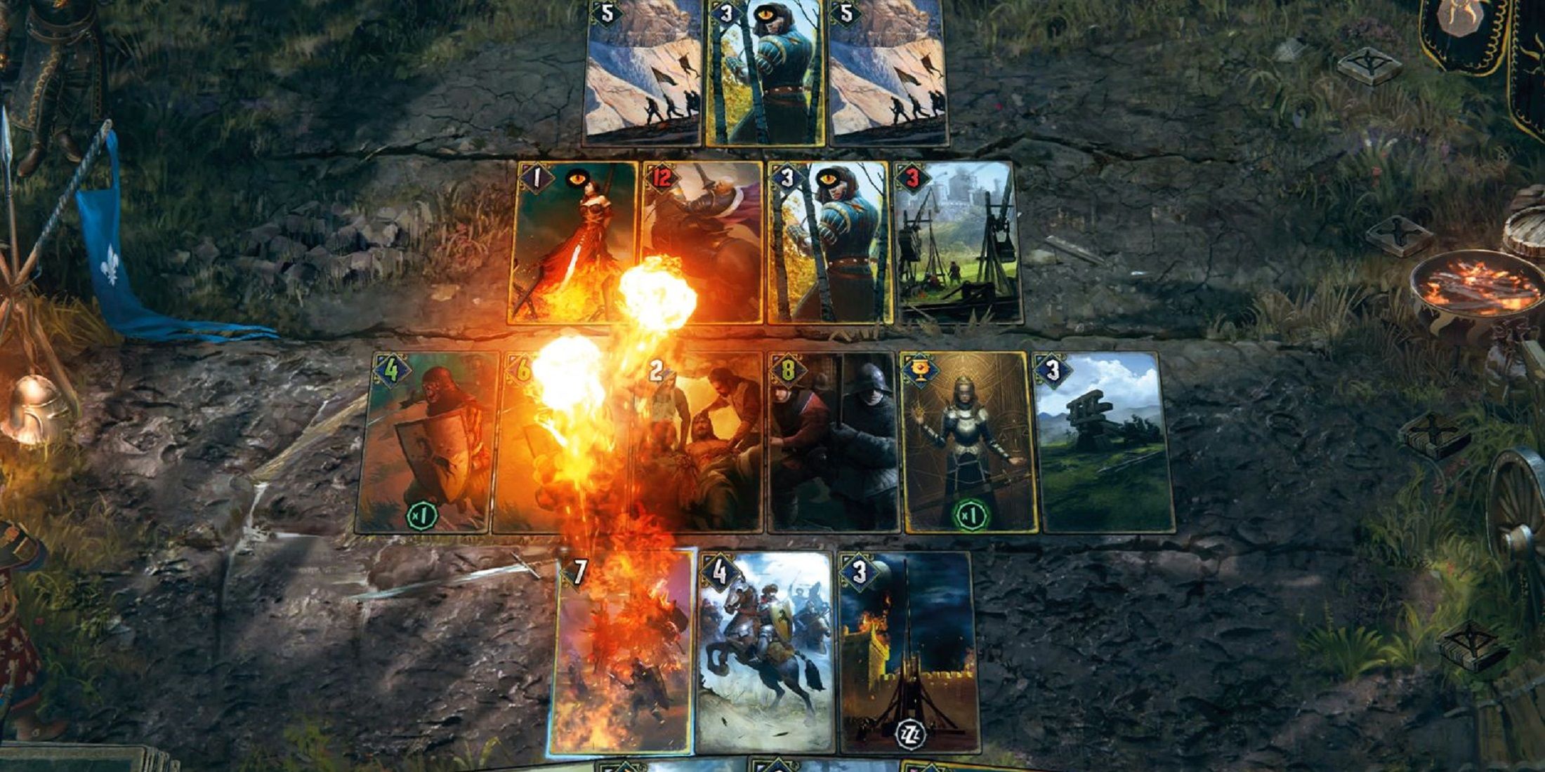 Gameplay screenshot from Gwent: The Witcher Card Game showing a match in progress