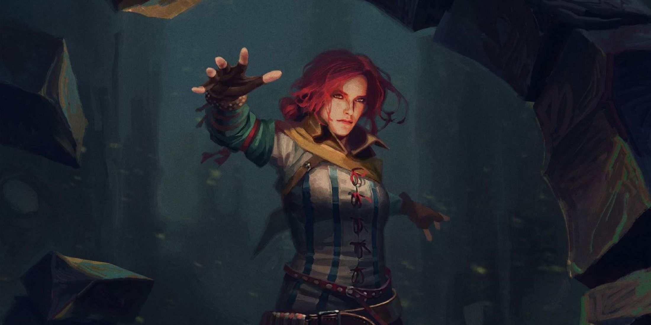 Triss Merigold from Gwent: The Witcher Card Game, depicted in a powerful stance casting a spell