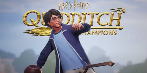 Harry Potter in front of Quidditch Champions logo 2x1 composite
