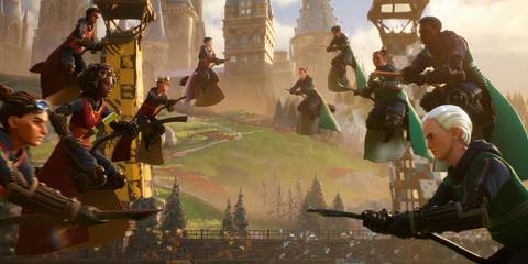 Slytherin and Gryffindor facing off in Harry Potter Quidditch Champions