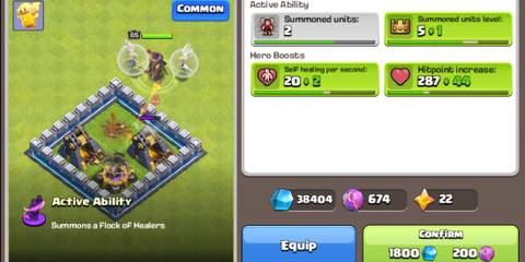 A display of Healer Puppet's stats in the Clash of Clans menu
