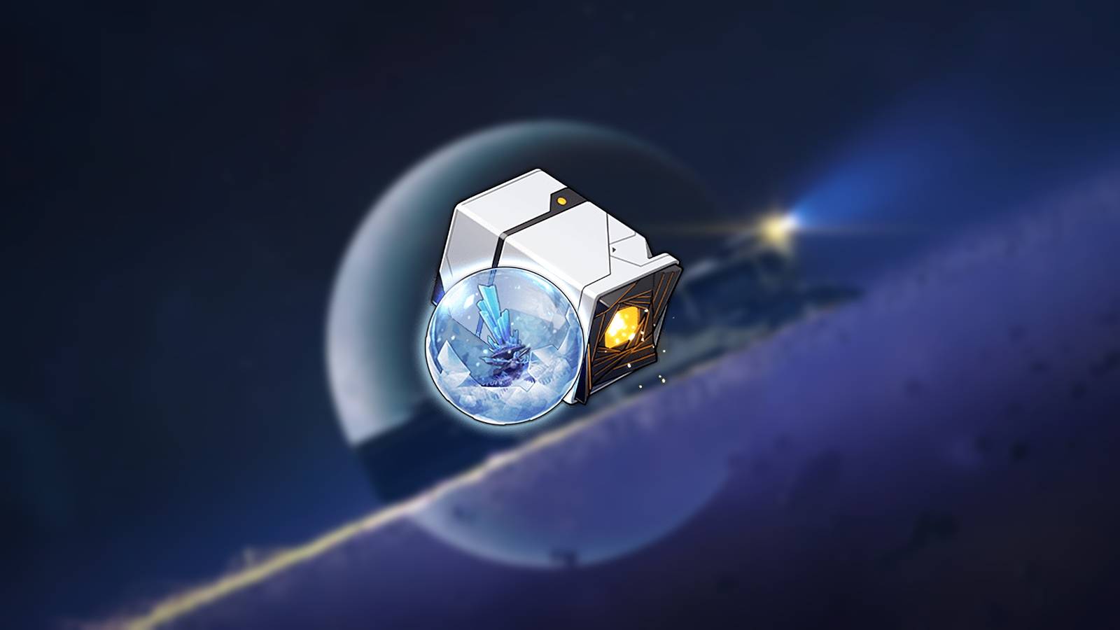 A Belobog of the Ancients Planar Ornament from Honkai: Star Rail, overlayed on top of a blurred screenshot.