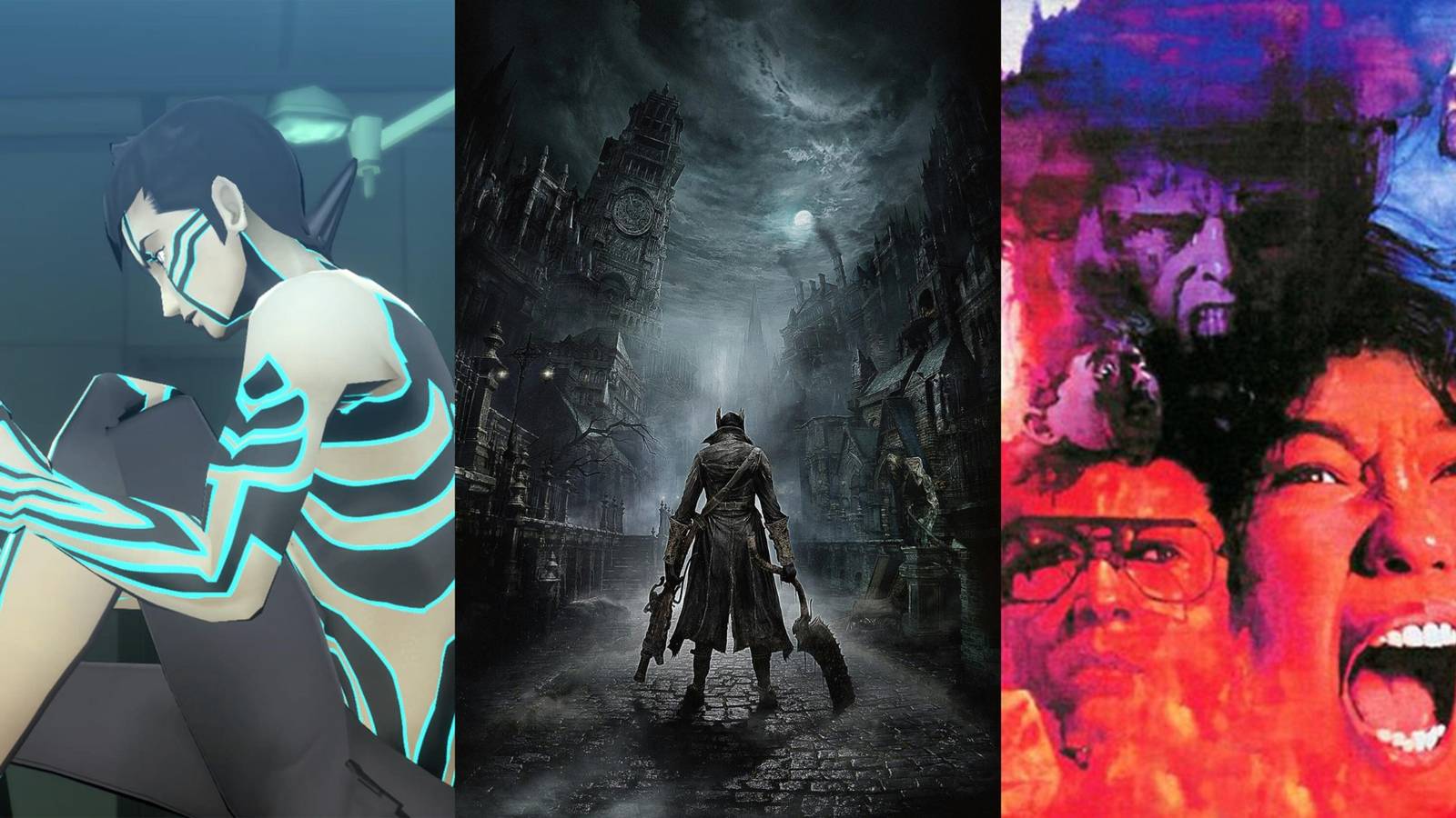 Still from Shin Megami Tensei 3, Bloodborne, and Sweet Home