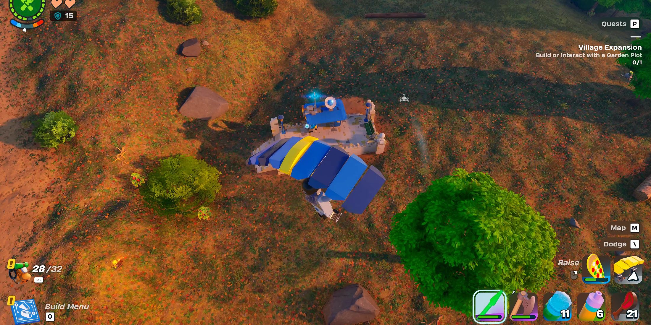 Screenshot showcasing how to board the Battle Bus within 60 Seconds of landing from a Battle Bus in LEGO Fortnite