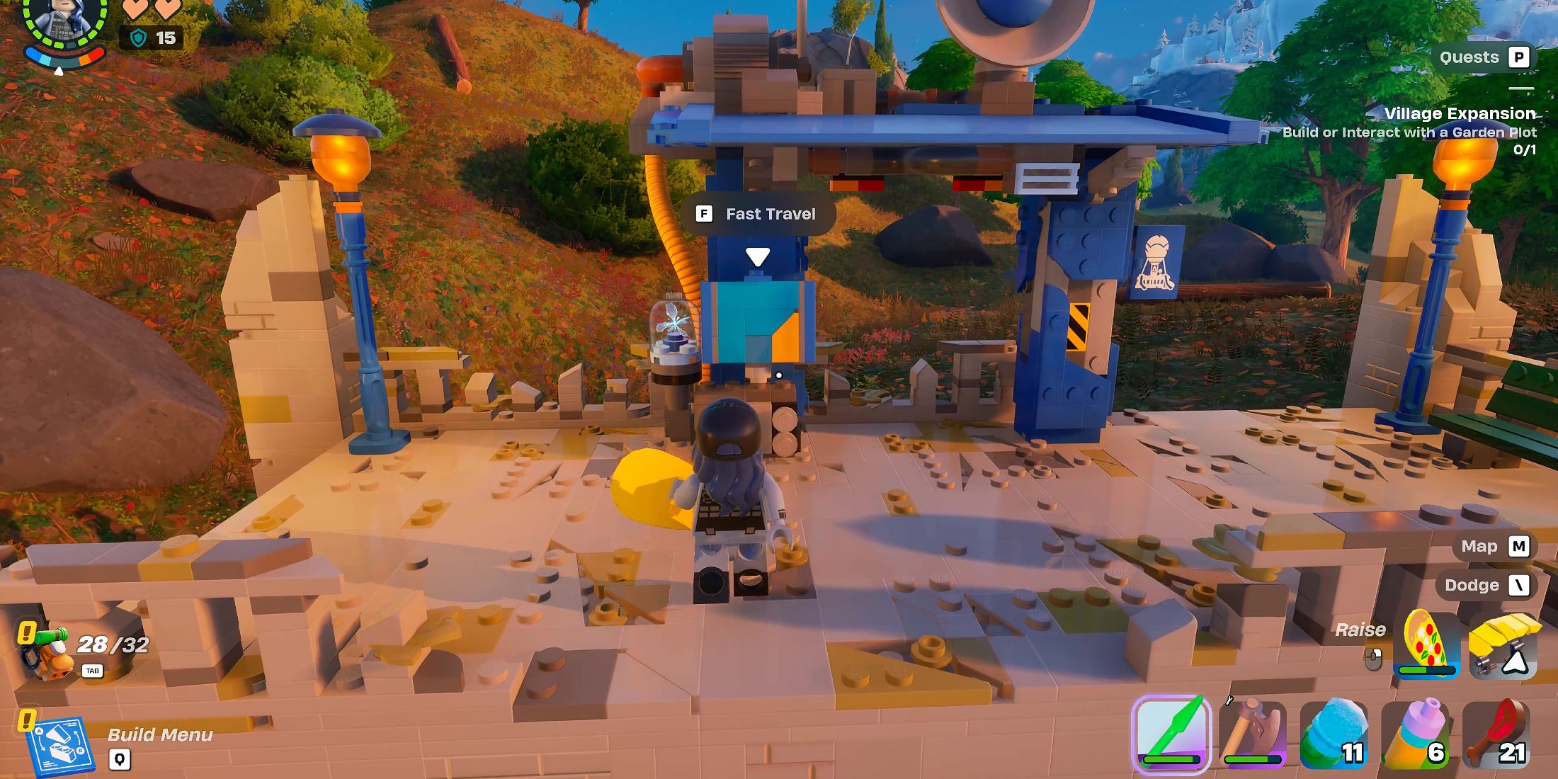 Screenshot showcasing how to board the Battle Bus within 60 Seconds of landing from a Battle Bus in LEGO Fortnite 