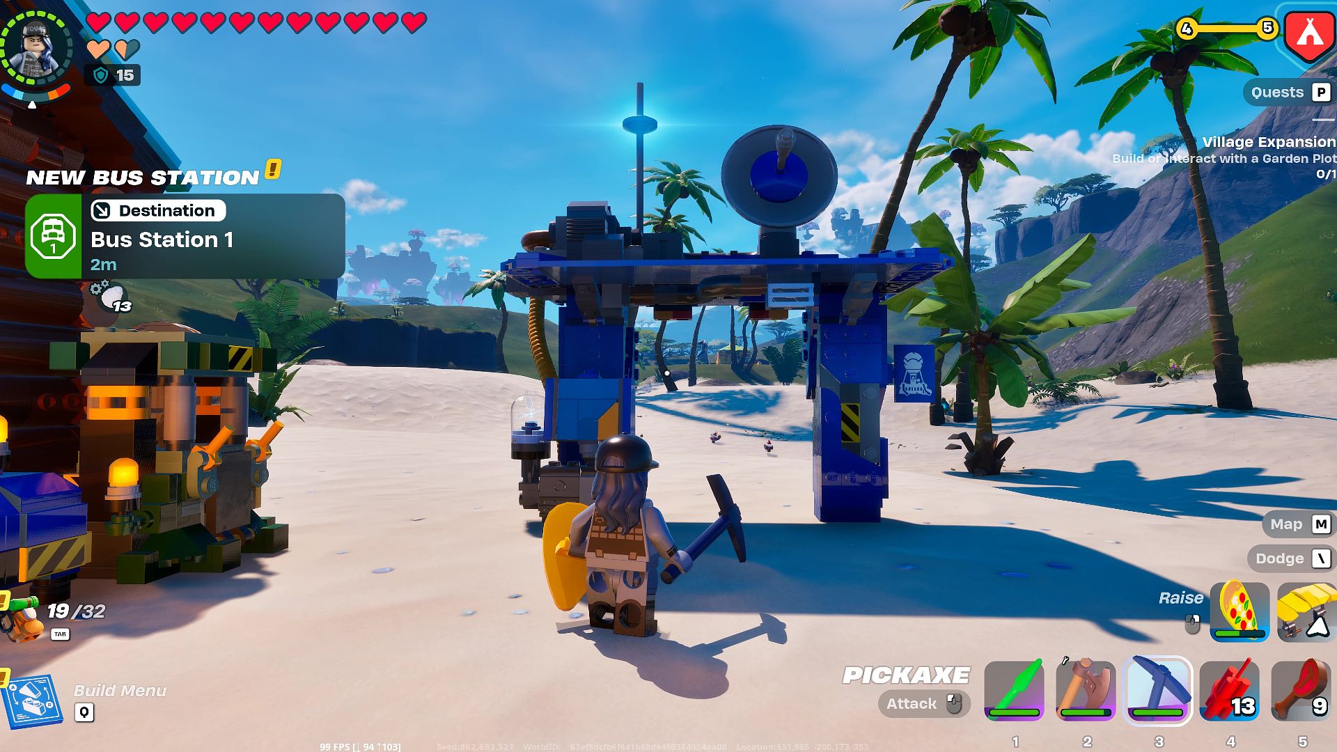 Screenshot showcasing how to build a Bus Station in LEGO Fortnite 