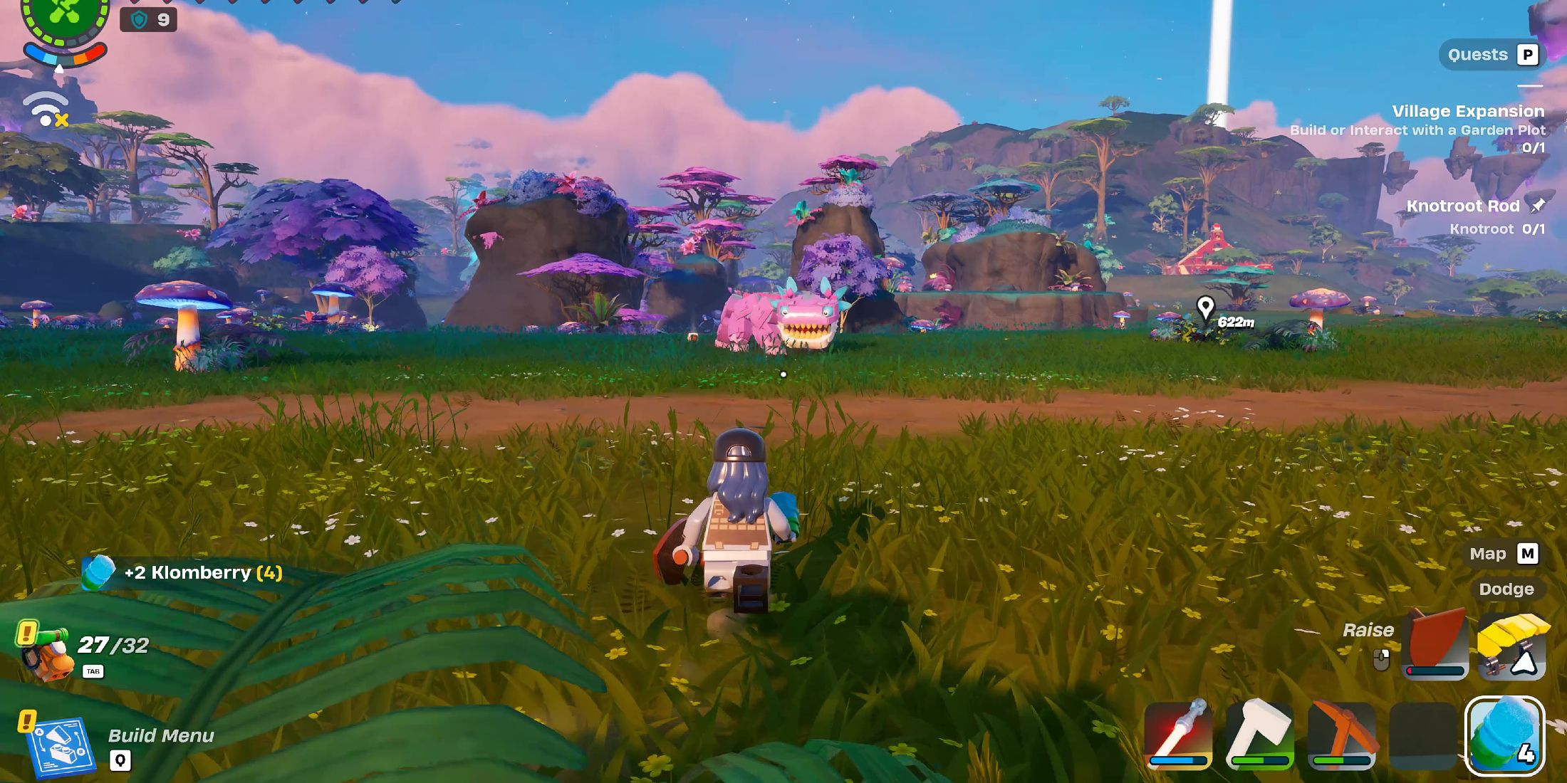 Screenshot showcasing how to calm down an angry Klombo in LEGO Fortnite