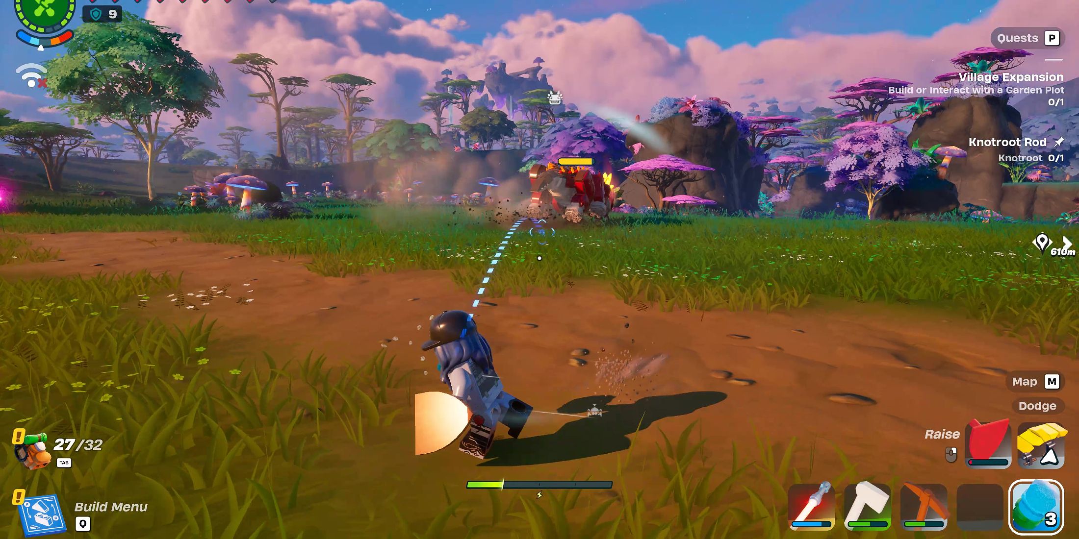 Screenshot showcasing how to calm down an angry Klombo in LEGO Fortnite 