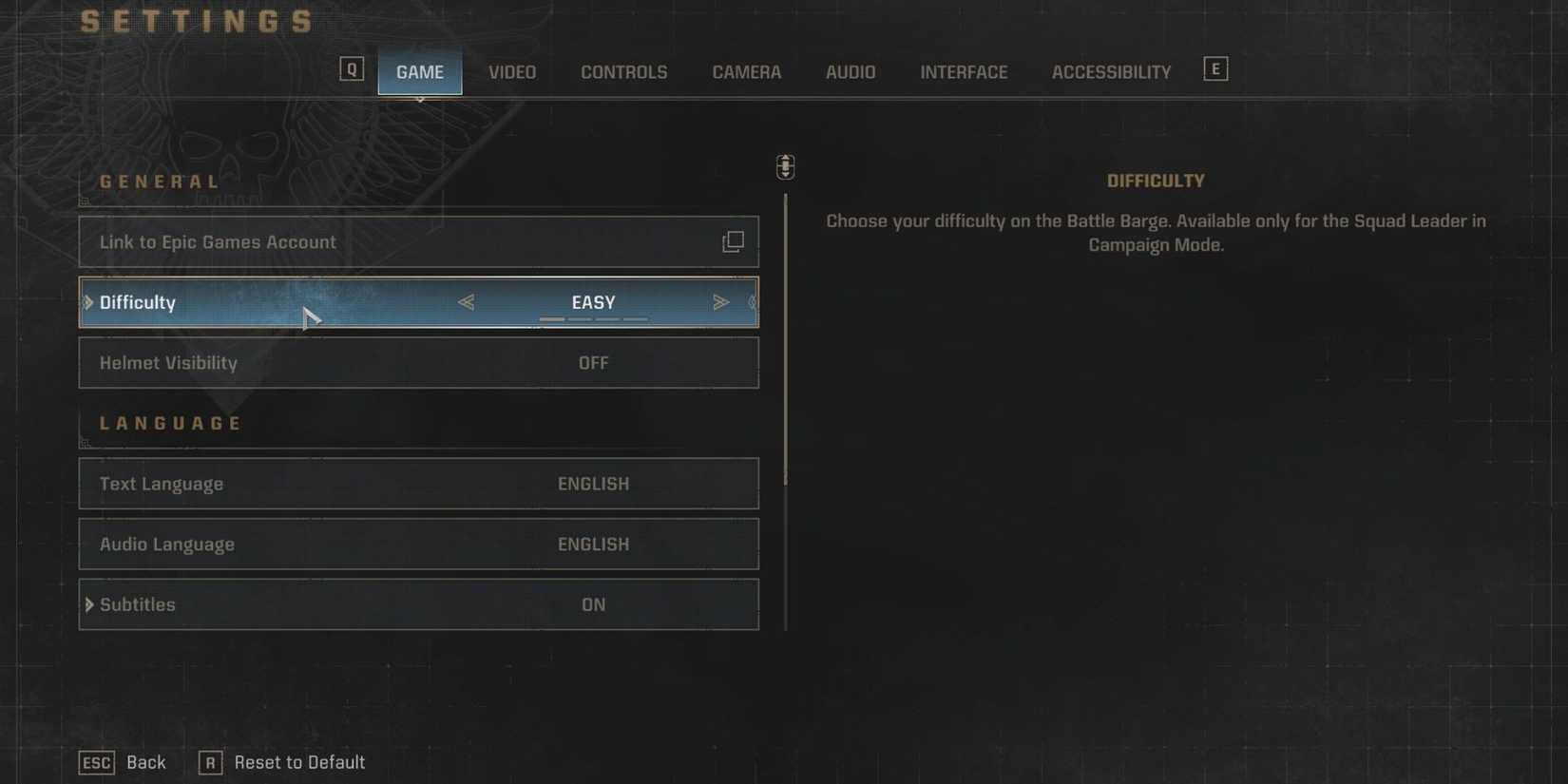 how to change difficulty space marine 2 