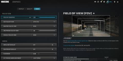 Screenshot showcasing how to change FOV settings in Warzone